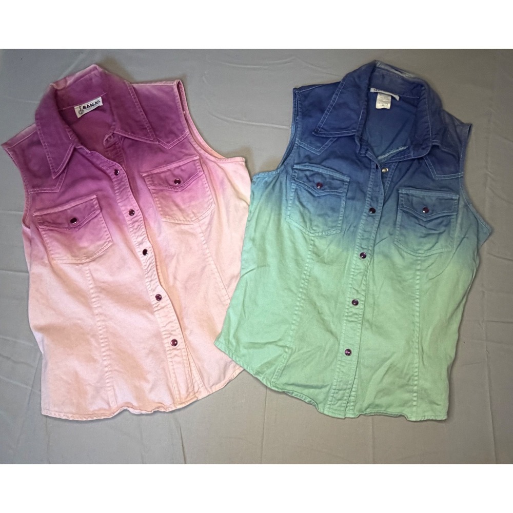 Banjo Western Sleeveless Shirt Women's M Pink Blue Ombre 2‎ Pack Bundle